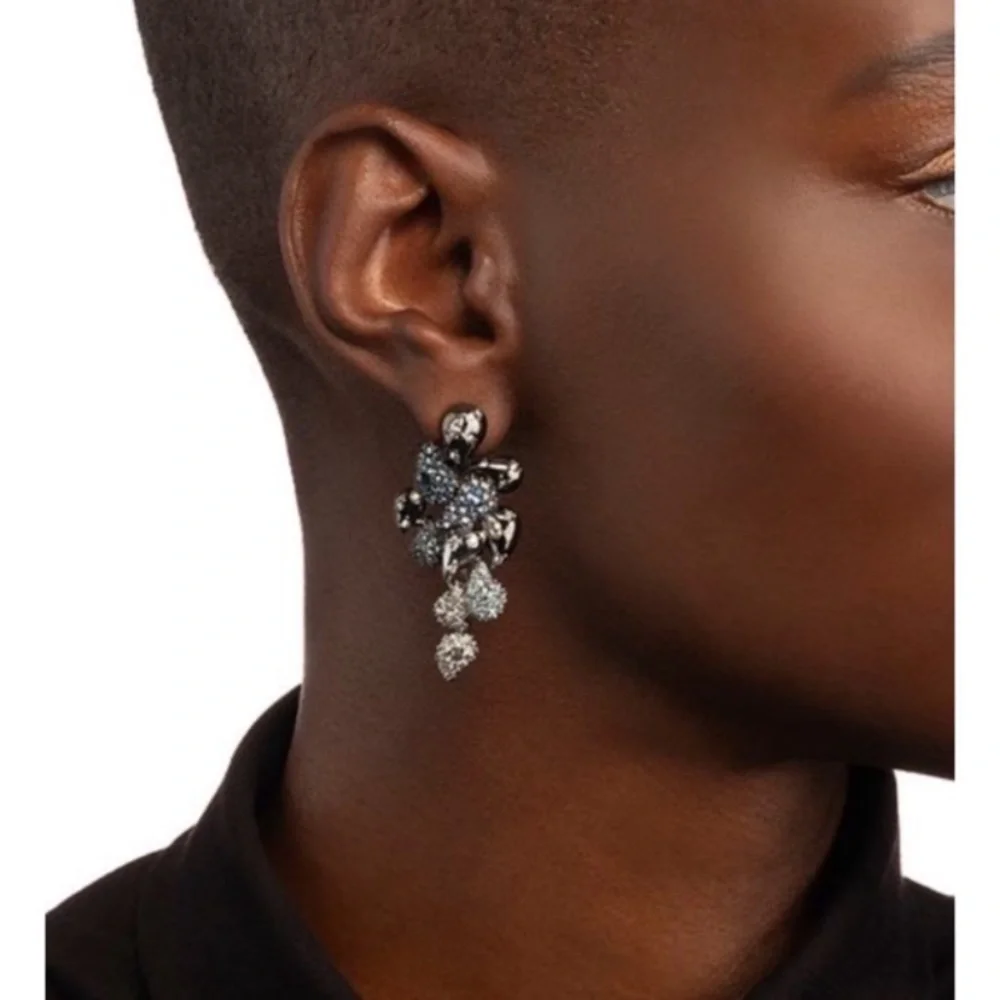 ALEXIS BITTAR • Gunmetal Blue Ombre Crystal Paisley Articulated Post Earrings